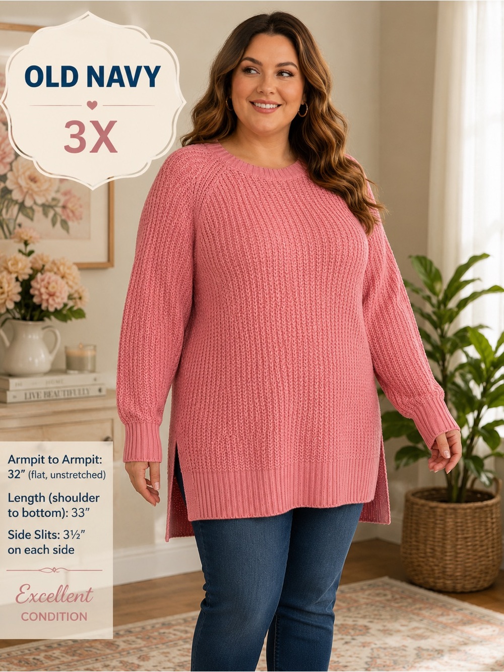 Old Navy 3X Pink Chunky Knit Oversized Sweater Tunic